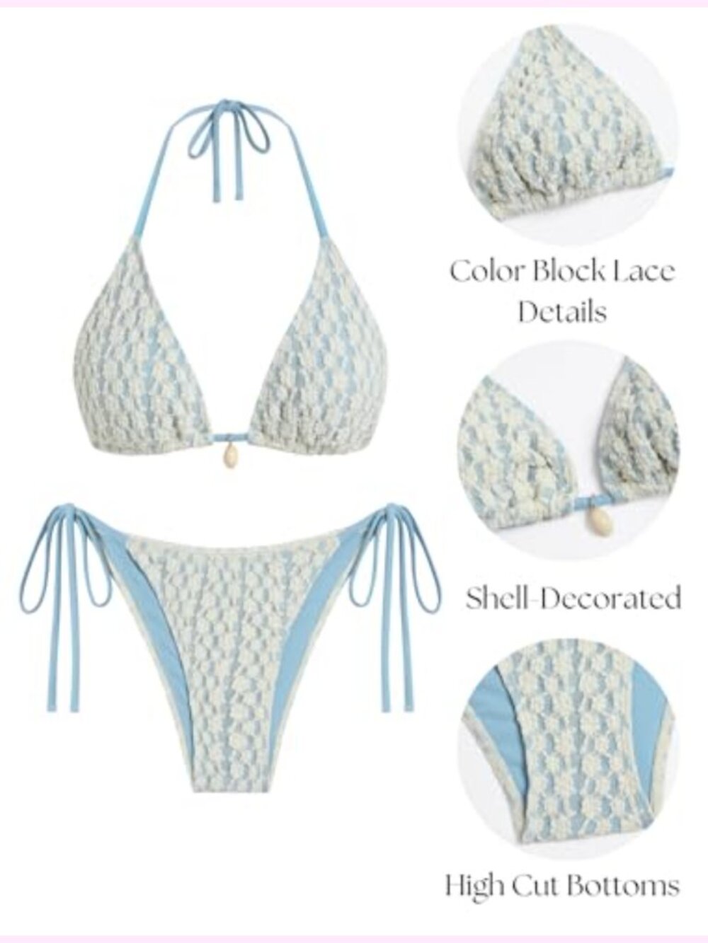 Women's Triangle Bikini Set Crochet Halter 2 Piece Bathing Suit View 5